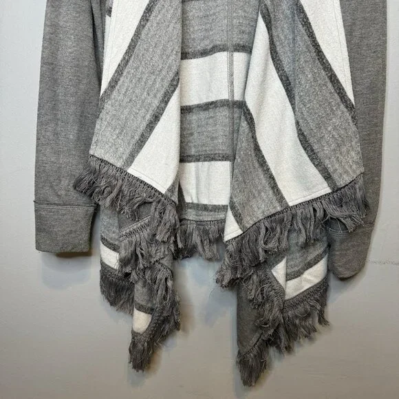Anthropologie Saturday Sunday Cardigan Medium Gray Grey Fringe Striped - Picture 3 of 7
